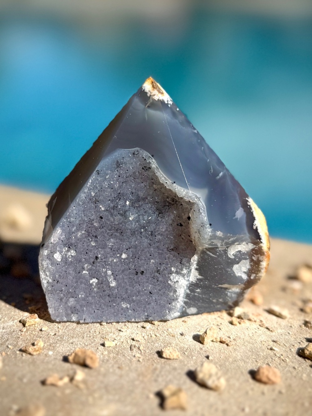 AAA Brazilian Blue Grey Druzy Agate Foot & Point Rough Botton Crystal Tower
